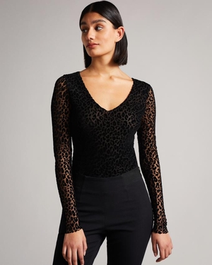 Body Ted Baker Mesh Leopard Print Noir Femme | QEB-77754811